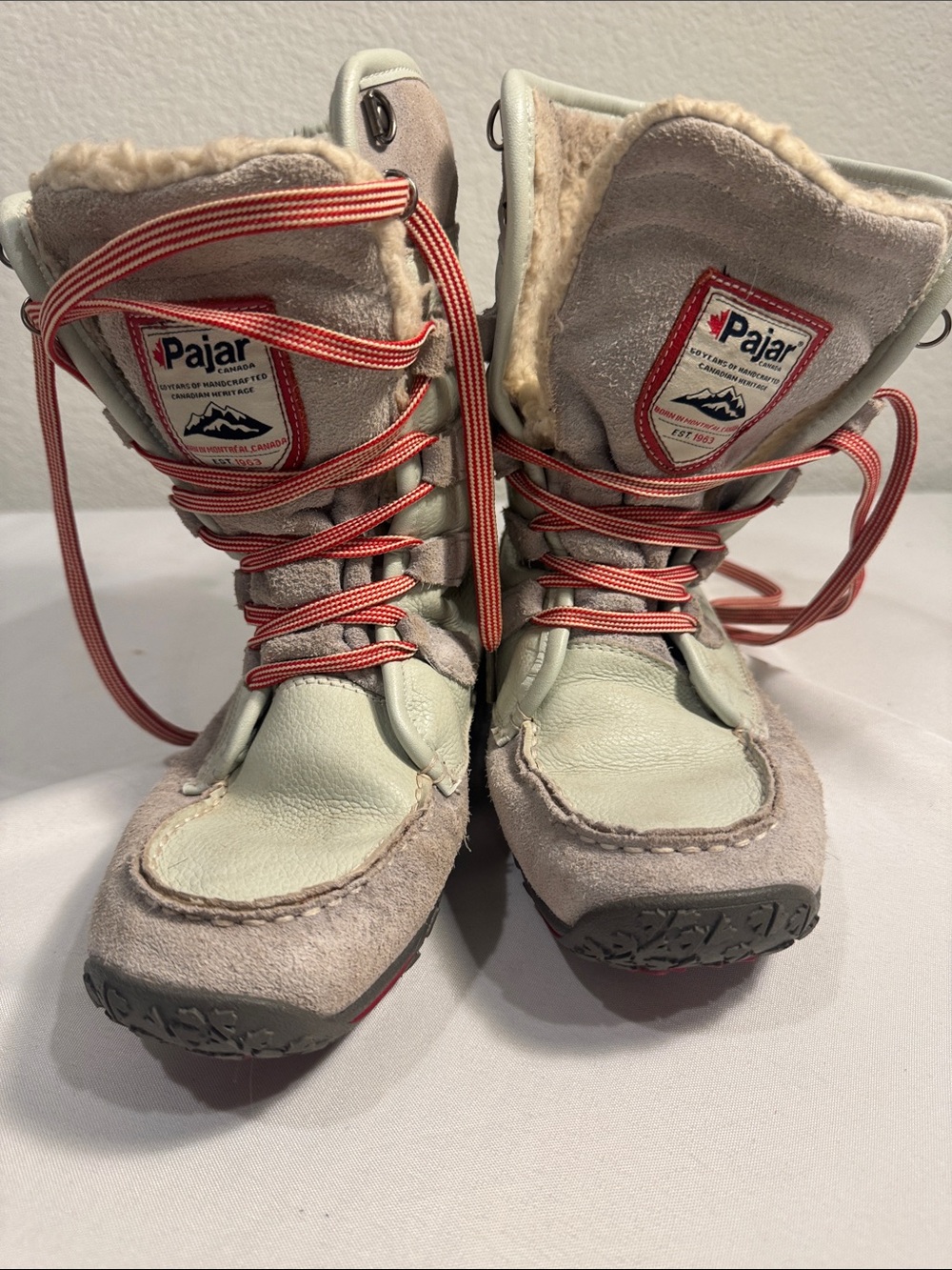 Pajar Canada Gaetana Waterproof Winter Boots White Gray Faux Fur Lined 38/7/7.5